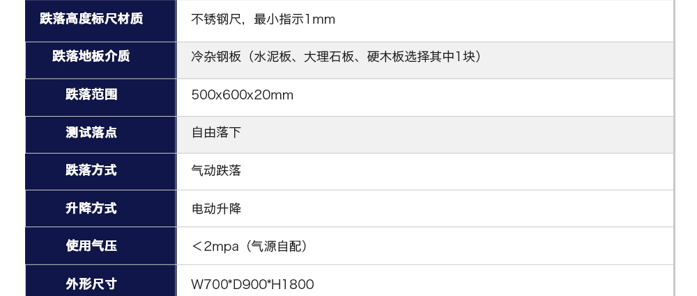 電池跌落試驗(yàn)機(jī)參數(shù)